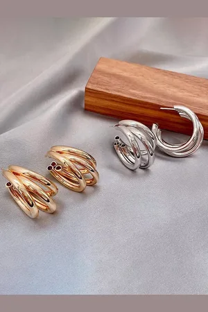 Jewels Galaxy Set Of 2 Contemporary Half Hoop Earrings
