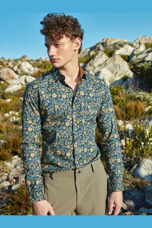Mufti Slim Fit Floral Printed Spread Collar Long Sleeve Pocket Cotton Casual Shirt