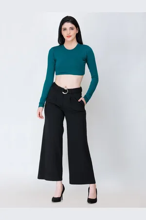 Cation Teal Blue Cotton Crop Fitted Top