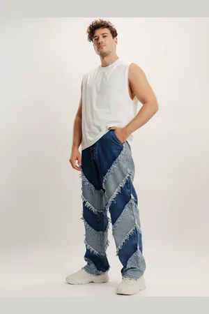FREAKINS Men Wide Leg Highly Distressed Pure Cotton Jeans