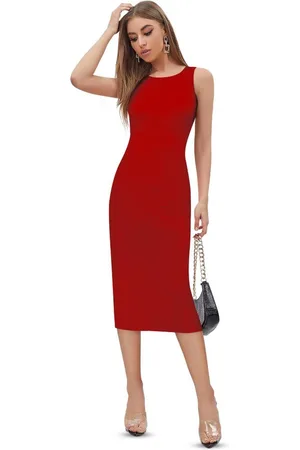 BAESD Round Neck Sleeveless Opaque Midi Bodycon Casual Dress