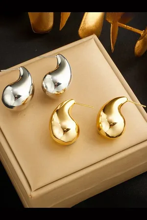 Jewels Galaxy Set Of 2 18k Gold Plated & Silver Plated Teardrop Shaped Stud Earrings