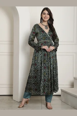 NEUDIS Bandhani Printed V-Neck Pleated Anarkali Kurta