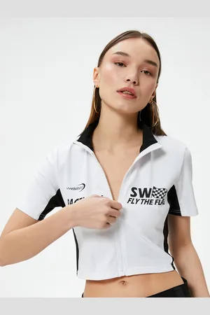 Koton Women Typography Polo Collar Pockets T-shirt