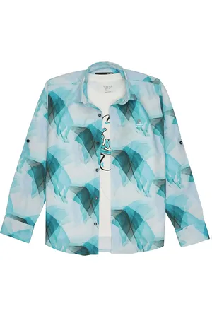 CAVIO Boys Spread Collar Long Sleeves Floral Printed Casual Cotton Shirt & T-Shirt