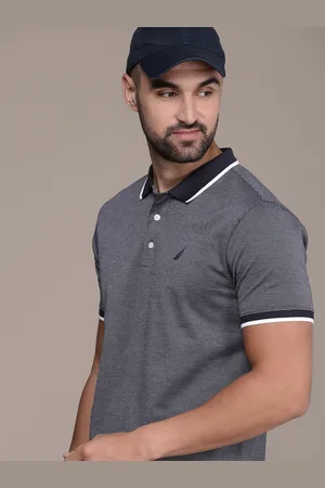 Nautica Polo Collar Self Design Pure Cotton T-shirt
