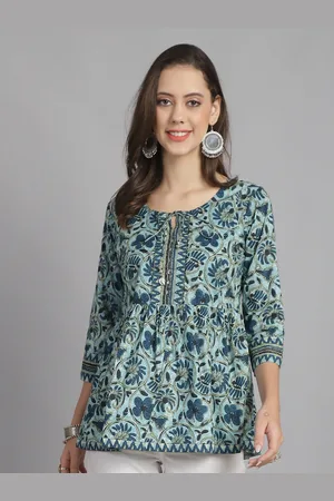 Rajnandini Floral Print Tie-Up Neck Pure Cotton A-Line Top