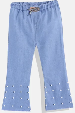 MANZON Girls Flared Mid Rise Embellished Clean Look Cotton Jeans