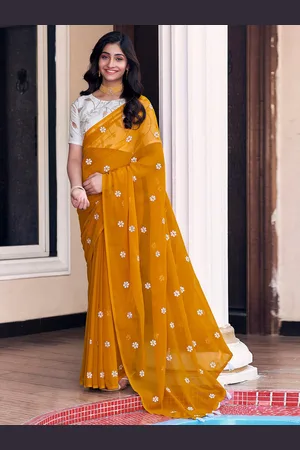 Mitera Floral Embroidered Dabu Saree