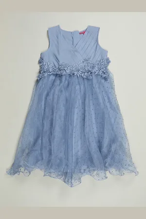 Biba Girls Self Design V-Neck Sleeveless Laced A-Line Dress