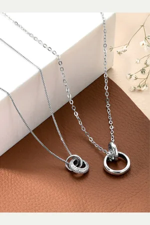 Peora Unisex Set Of 2 Silver-Plated Cubic Zirconia Necklace