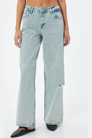 Koton Women Straight Fit Low-Rise Highly Distressed Jeans
