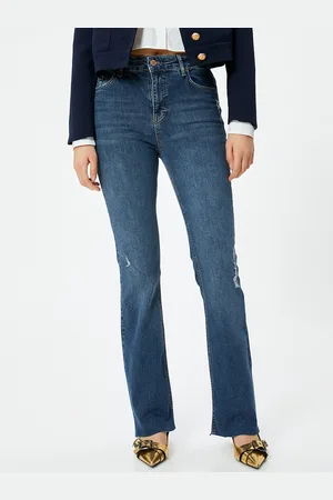 Koton Women Flared High-Rise Low Distress Light Fade Jeans