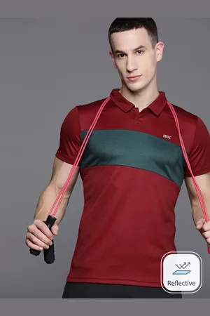 HRX Men Striped Polo Collar Slim Fit T-shirt wtih Reflective Detail
