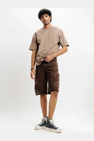 FREAKINS Men Distressed Pure Cotton Denim Shorts