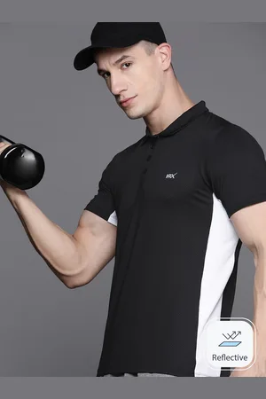 HRX Men Striped Polo Collar Slim Fit T-shirt with Reflective Detail