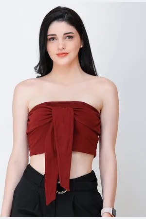 Cation Maroon Strapless Cotton Tube Crop Top