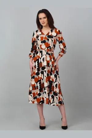 CANTABIL Geometric Printed Fit & Flare Tie-Ups Midi Dress