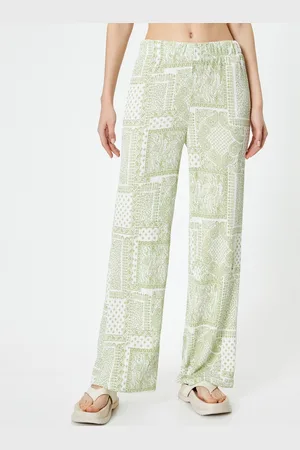 Koton Women Floral Printed Straight Fit High-Rise Trouser