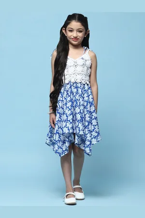Biba Girls Floral Printed Cotton Asymmetric Fit & Flare Dress