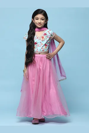 Biba Girls Printed Thread Work Ready to Wear Lehenga & Blouse With Dupatta
