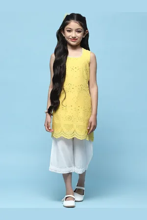 Biba Girls Round Neck Pure Cotton Straight Kurta with Palazzos
