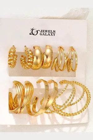 Jewels Galaxy Set Of 6 Gold Plated Contemporary Hoop Earrings