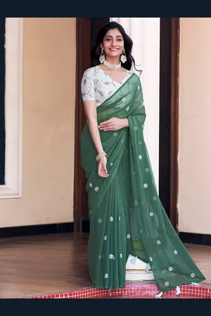 Mitera Floral Embroidered Dabu Saree