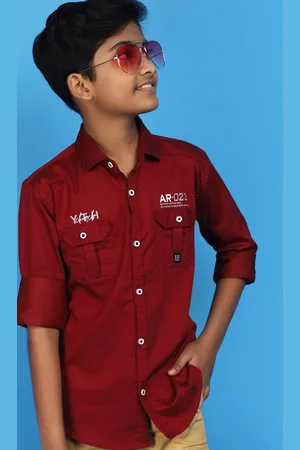 V-Mart Boys Spread Collar Long Sleeves Cotton Casual Shirt