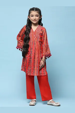 Biba Girls Ethnic Motifs Printed Straight Kurta With Trouser