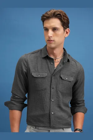 LocoMotive Premium Men Linen Solid Utility Pocket Shirt