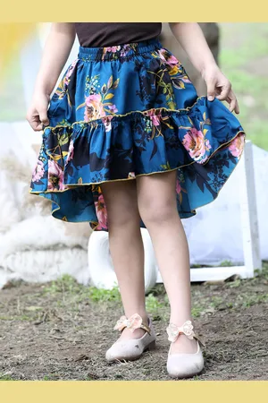 Cutiekins Girls Floral Printed High-Low Flared Above Knee Length Skirt