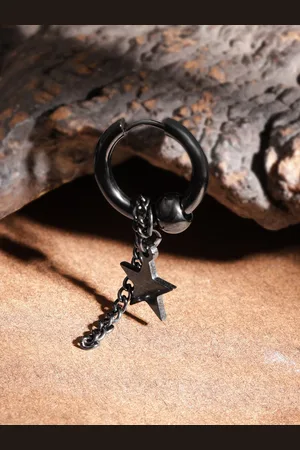 Roadster The Lifestyle Co. Men Black Rhodium-Plated Star Shaped Hoop Earrings