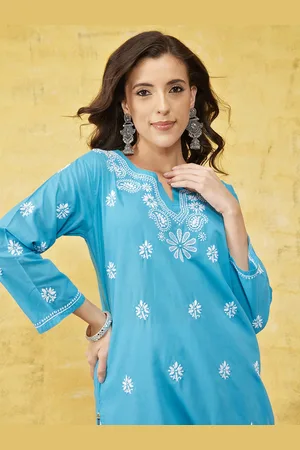 ADAM Co. Floral Lucknowi Chikankari Straight Kurta