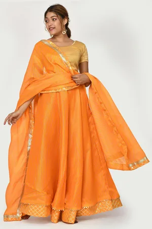Kesarya Leheriya Printed Cotton Ready to Wear Lehenga & Unstitched Blouse With Dupatta