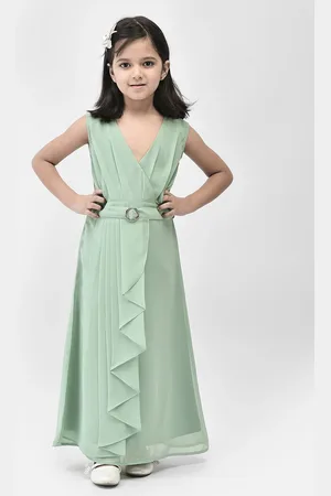 Eavan Girls V-Neck Pleated Georgette Maxi Dress