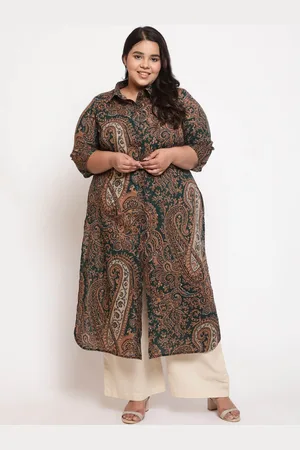 Amydus Plus Size Paisley Printed Pure Cotton Straight Kurta