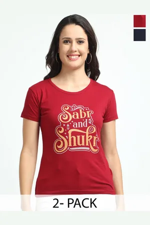 Fleximaa Women Typography 2 Printed V-Neck Pure Cotton Applique T-shirt
