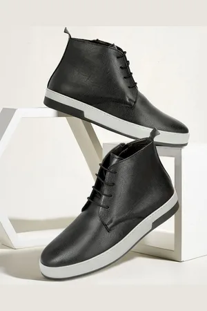 SHOZANIA Men Leather Lace-Up Leather Mid-Top Boots