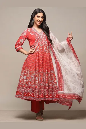 Biba Ethnic Motifs Printed Regular Pure Cotton Anarkali Kurta with Palazzos & Dupatta