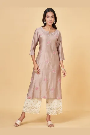 Pantaloons Floral Embroidered Thread Work Straight A-Line Kurta