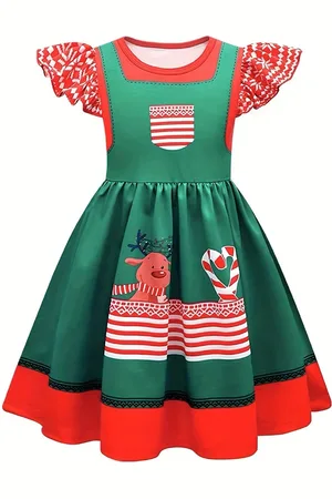 Stylecast Girls Green Graphic Printed Fit & Flared Dress