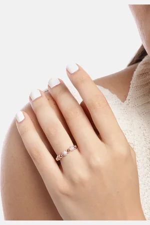 Zavya Women Rose Gold-Plated CZ Studded 925 Pure Sterling Silver Finger Ring