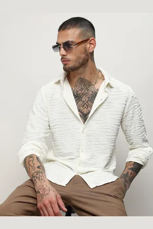Campus White Classic Textured Long Sleeves Casual Shirt