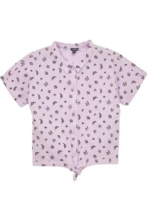 KIABI Girls Spread Collar Short Sleeves Printed Regular Fit Cotton Casual Shirt