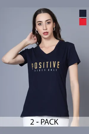 Fleximaa Women Typography 2 Printed V-Neck Pure Cotton T-shirt