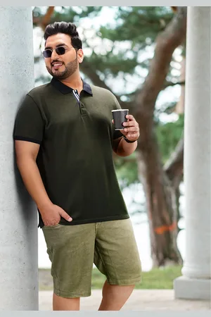Sztori Men Plus Size Olive Green Solid Pure Cotton Polo Collar T-shirt