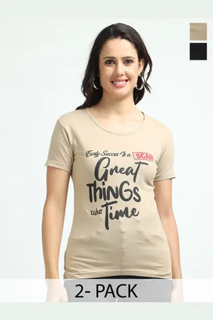 Fleximaa Women Typography 2 Printed Pure Cotton Applique T-shirt