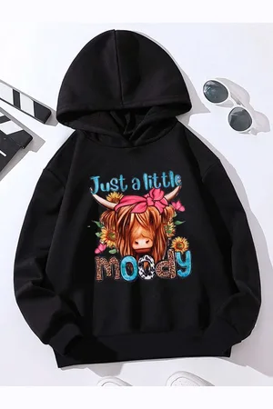 Stylecast Girls Black Graphic Printed Hooded Pullover