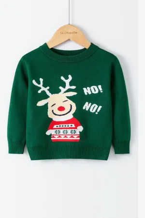 Stylecast Girls Green & White Graphic Printed Pullover Sweater